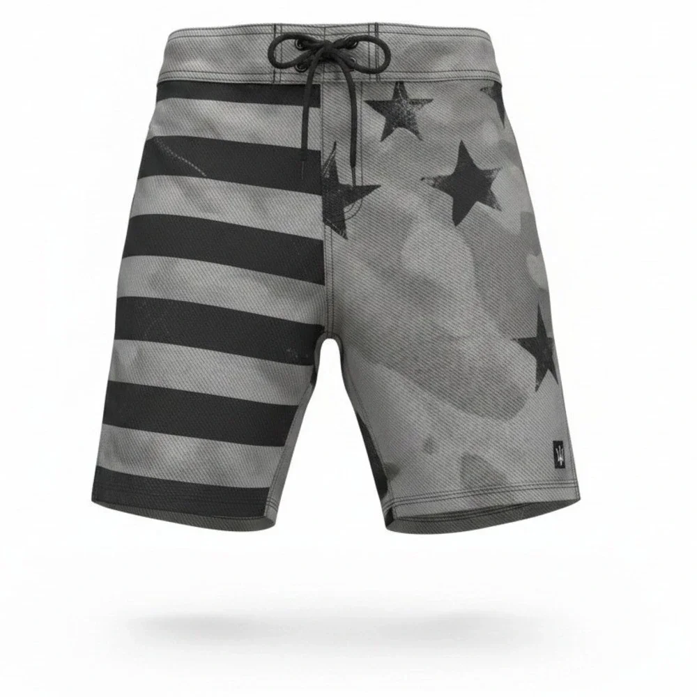 Forged Board Shorts Mens 32 Gray Stars and Stripes Camo‎ Patriotic Swim Trunks